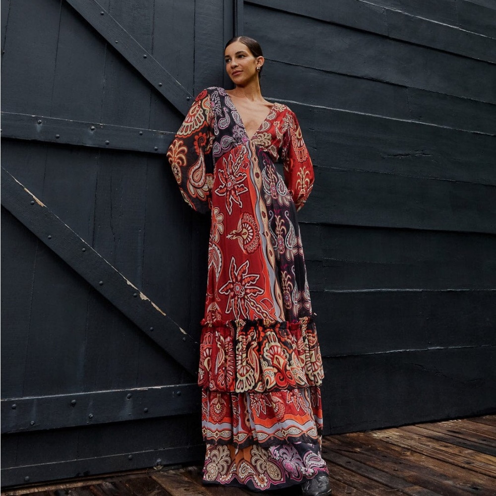 Farm Rio Black Sweet Mermaids V Neck Maxi Dress sz large new with tag